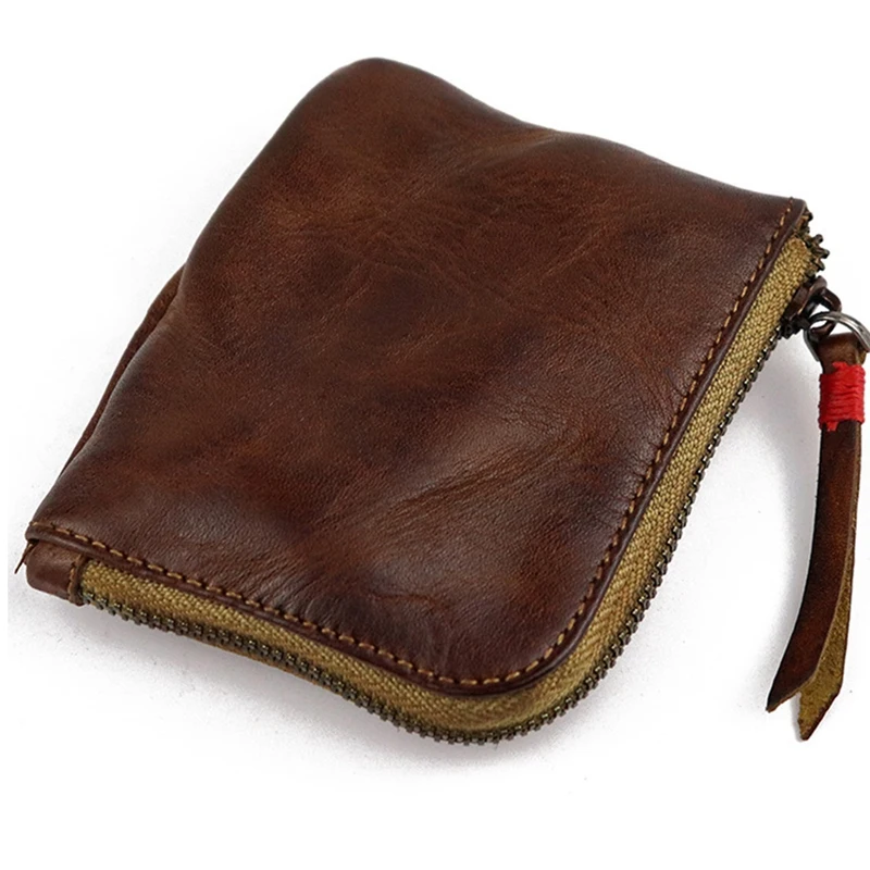 Leather Coin Purse,For Women&Men Vintage Handmade Wallet,Mini Card Holder Bag,Zipper Purses