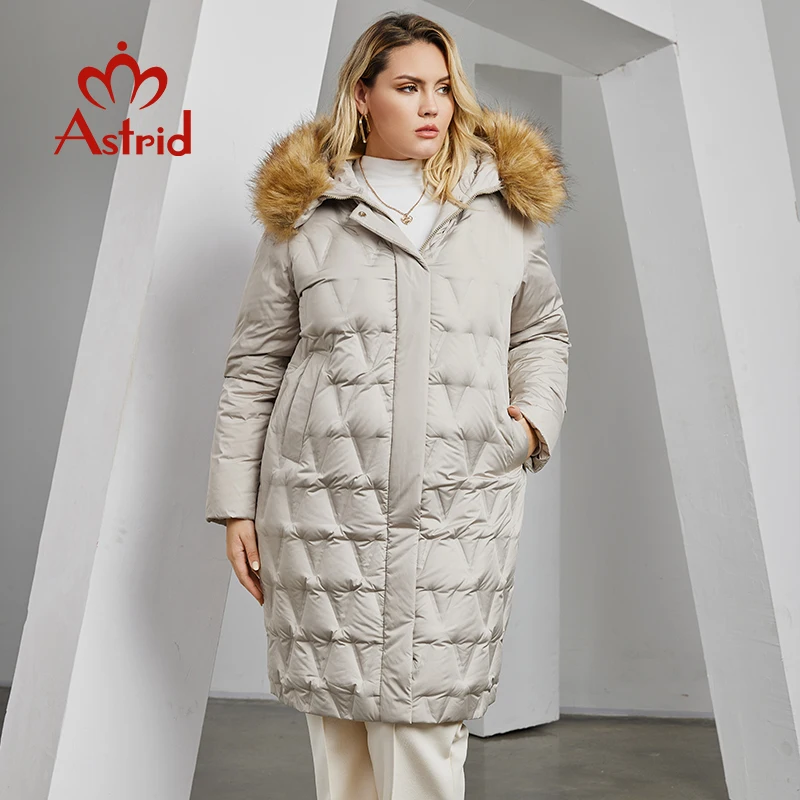 Astrid Women\'s Jacket Winter 2023 Plus Size Down Jackets Big Fur Collar Hooded Long Coat Women Parka Embossing Female Clothing