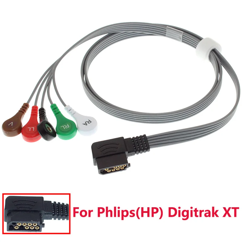 Compatible With Phlips(HP) Digitrak XT Holter ECG Recorder 989803157491 Standard 5 Lead AHA/ IEC Snap Leadwire.