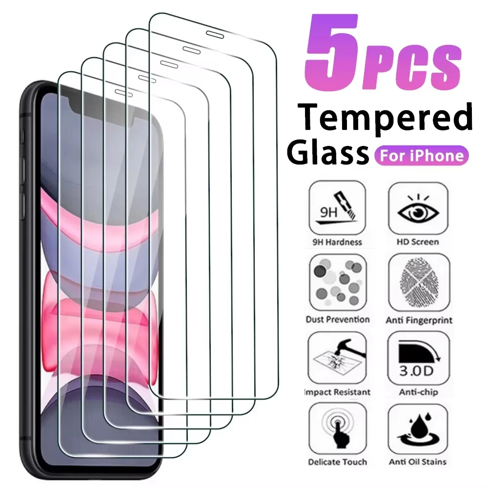 1-5 Stück Panzerglasfolie für iPhone 17 Pro Max 18 12 13 14 15 16 14 15 Plus 11 Air 6 7 8 SE X XS XR Max Displayschutzfolien