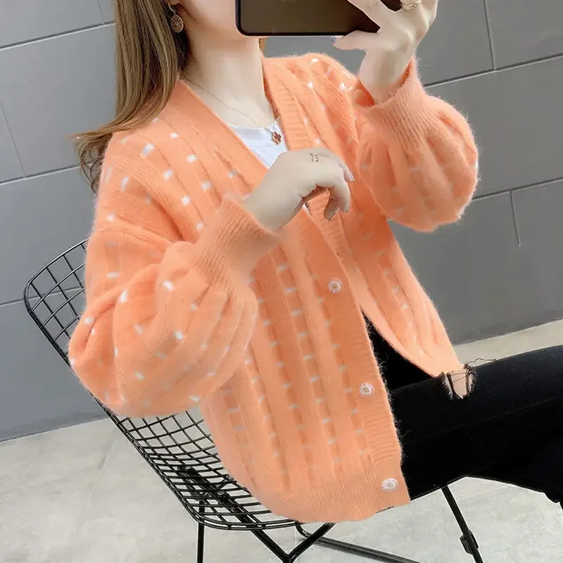 Pink Cardigan  Women Winter Sweater Clothes Set  Cropped Sweater Autumn 2021 New Women\'s Cardigan Short