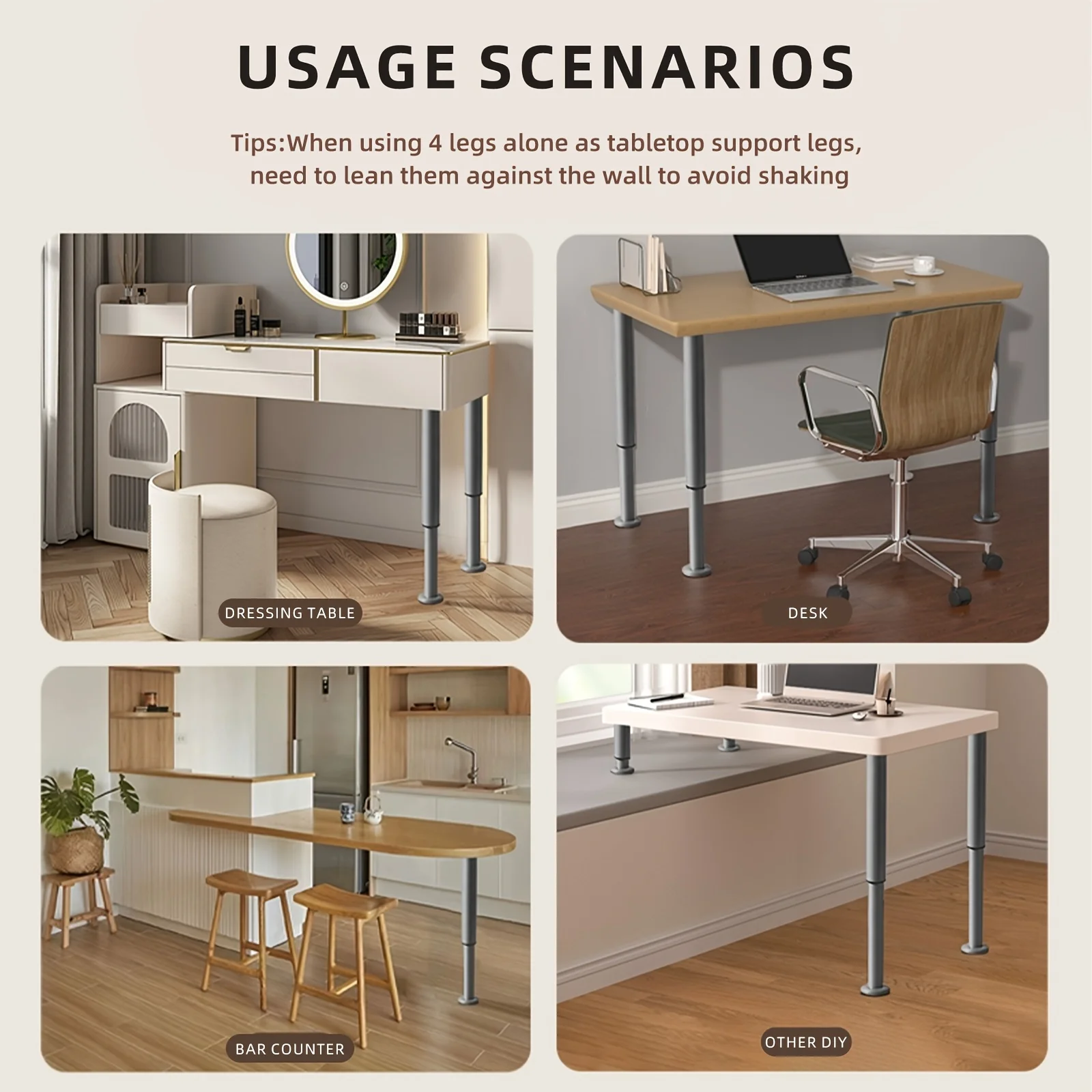 [금속 가구 테이블 다리] 1pc 조정 가능한 금속 테이블 다리, 42-72cm, DIY 프로젝트용 원통형 가구 다리,