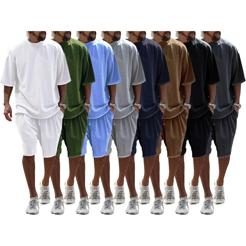 

Oversized Solid Color Europe And The United States Men's 8 Color Summer New Short Sleeve Shorts Leisure Sports Suit Men