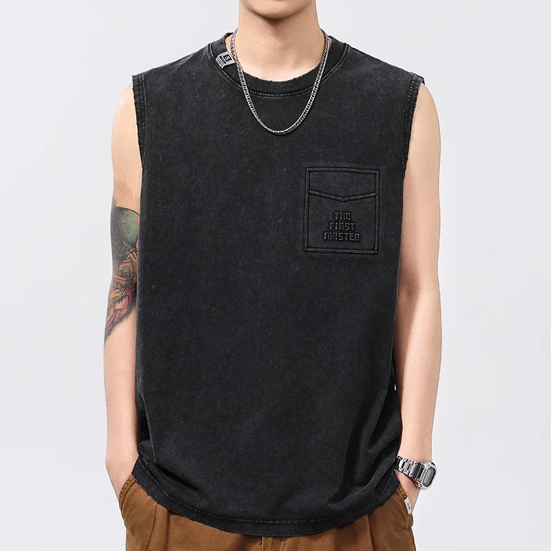 

Men Summer Streetwear Vintage Washed Cotton Loose Casual Fashion Fitness Sleeveless T-shirt Cityboy Ripped Tank Tops Tees Shirts