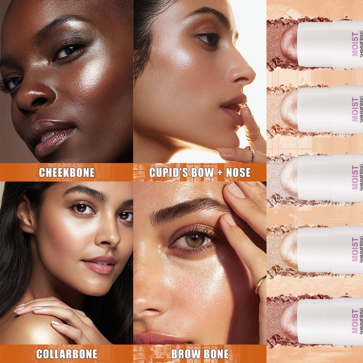 5 Colors Water Light High Gloss Stick Bronzer Shimmer Highlighter Blush Waterproof Face Contour Brighten Stereo Facial Makeup