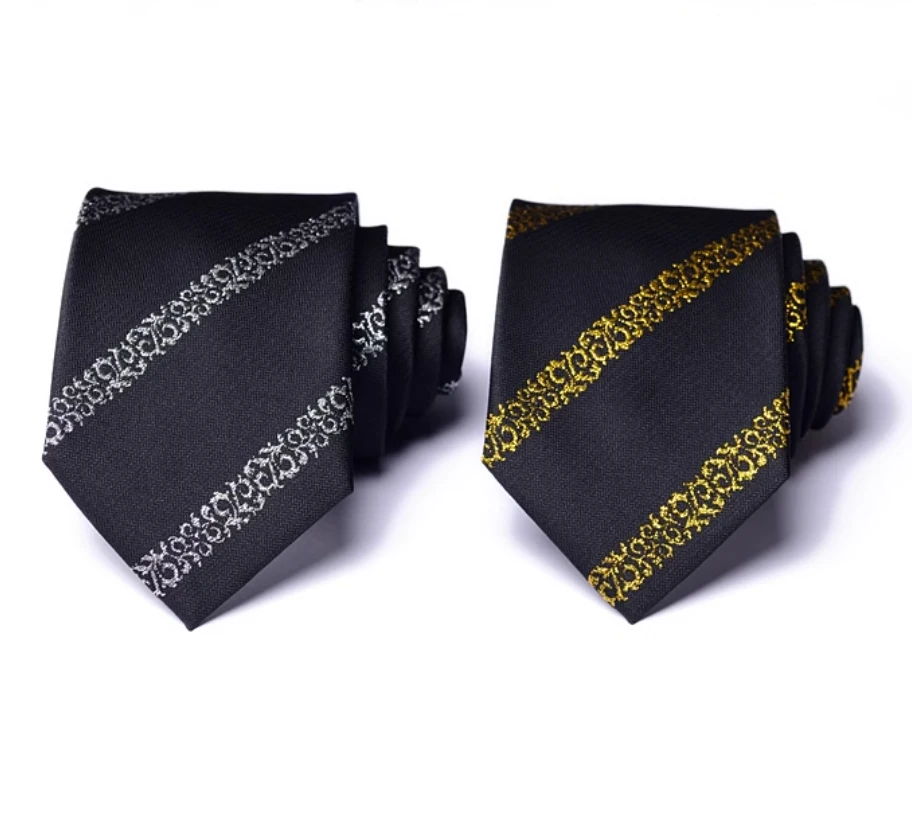 

High Quality Gold and Silver Striped Pattern Tie For Men's Business Banquet Shirt Accessories 8CM Wide Handmade Knotted Cravat