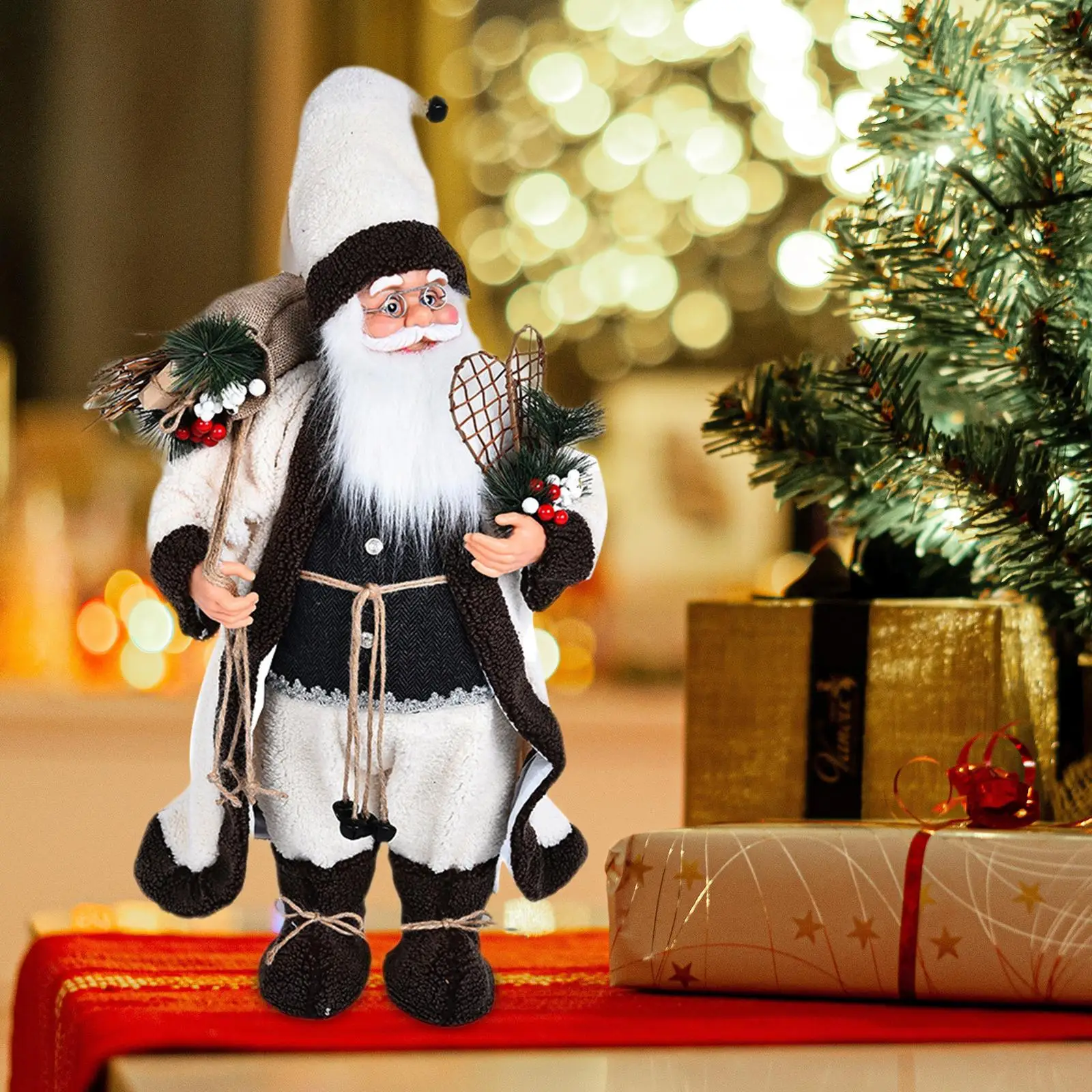 Christmas Santa Claus Plush Doll Ornament for Tree Standing Cute Figurine Decoration for Door Knob Fireplace Window Garden Xmas