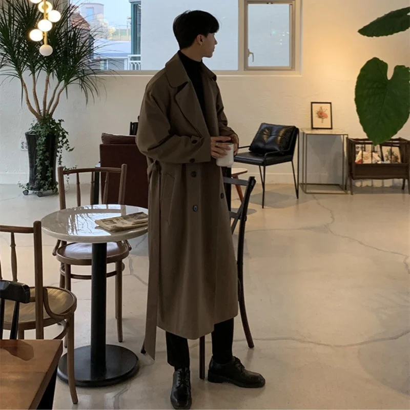 

Trench Coats Ruffle Mens Spring Trendy Mid-Long Banquet Middle-Aged Elegant Japanese Functional Material Simple Premium Front BF