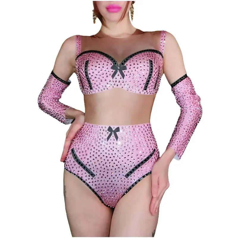 

Sexy Pink Sleeveless Tight Bodysuit Rhinestones Women DJ Singer Performance Dance Costume Stage Wear Party Birthday Rave Outfit