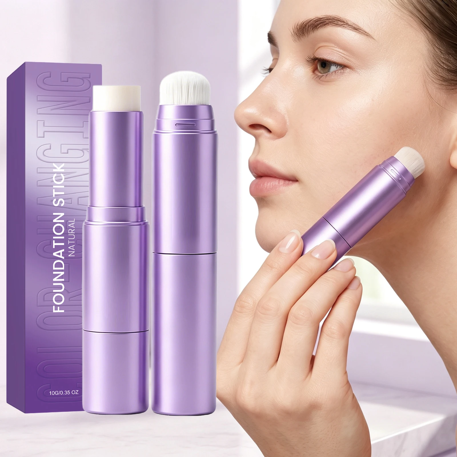 Farbwechselnder Foundation 2-in-1-Stift mit Pinsel, vollständig deckender, feuchtigkeitsspendender, leichter Concealer-Creme-Stift für alle Hauttypen. – Detail 1