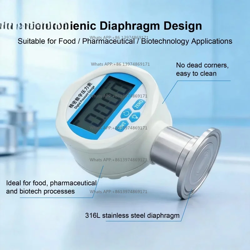 YB60KF Precision Digital Display Chuck Quick Loading Flat Film Hygienic Diaphragm Pressure Gauge