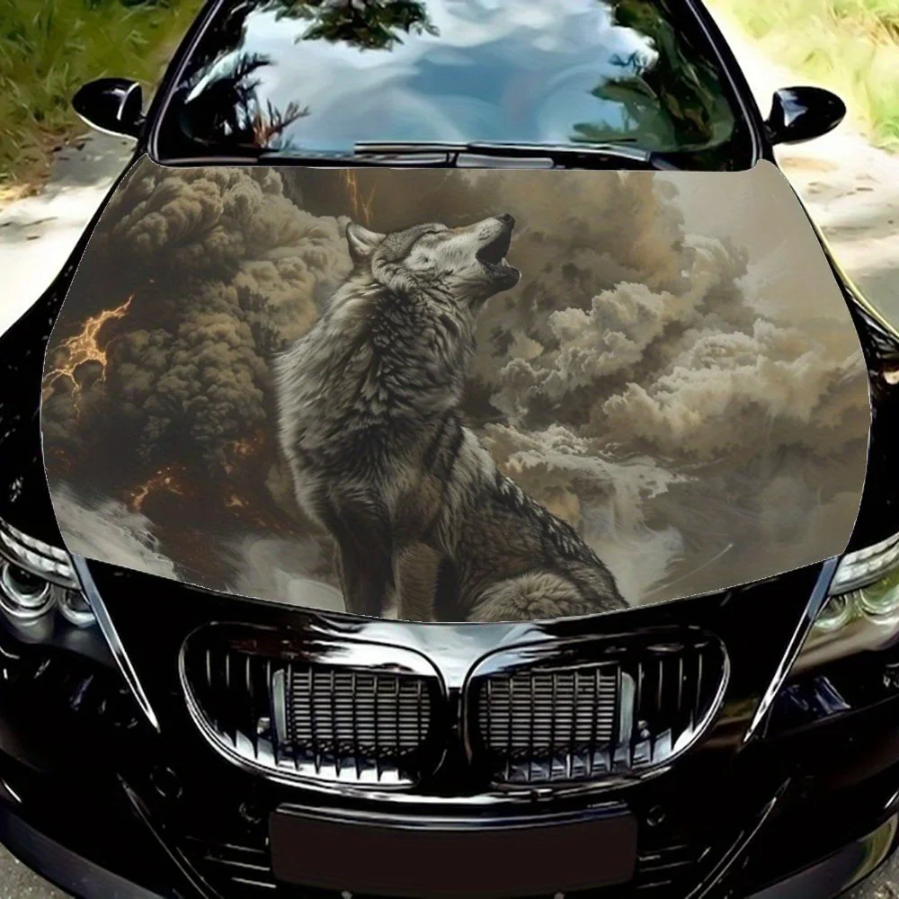 

Grey Wolves Howling in The Smoke Car Hood Wrap Color Vinyl Sticker Truck Graphic Bonnet Auto Accessories Decor Decal Gift