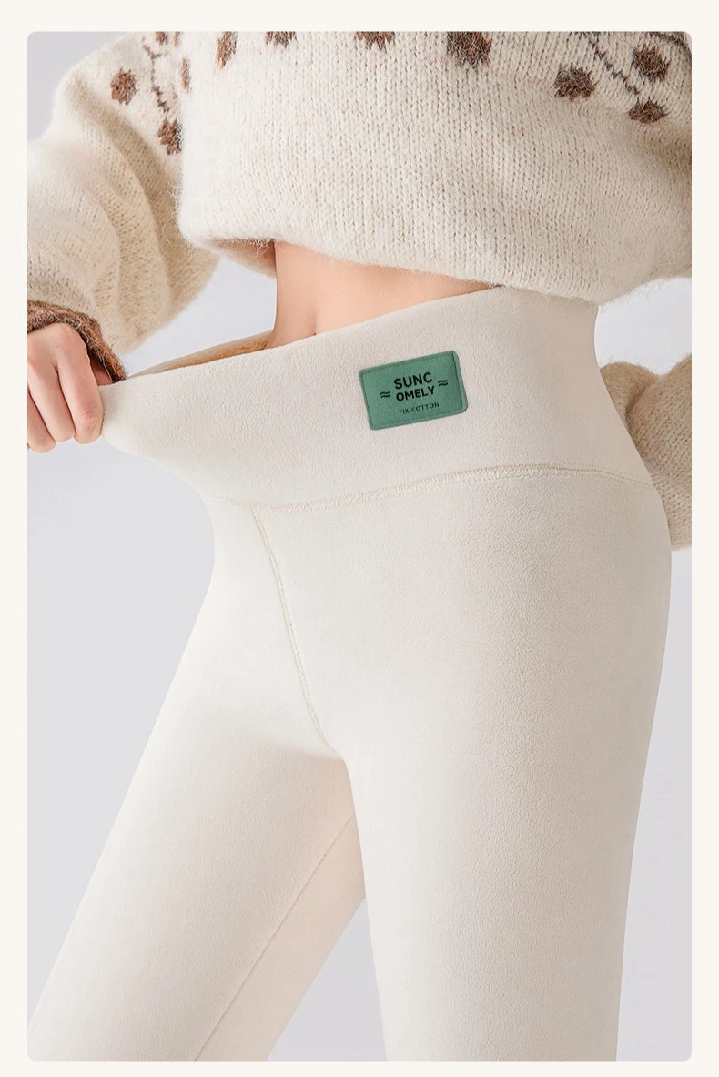 Plus Size Fleece-gefütterte Leggings für Damen, hoch taillierte Strumpfhosen für den kalten Winter, Thermo-Outdoor-Kleidung, dick, gerippt, modische Leggings – Detail 8