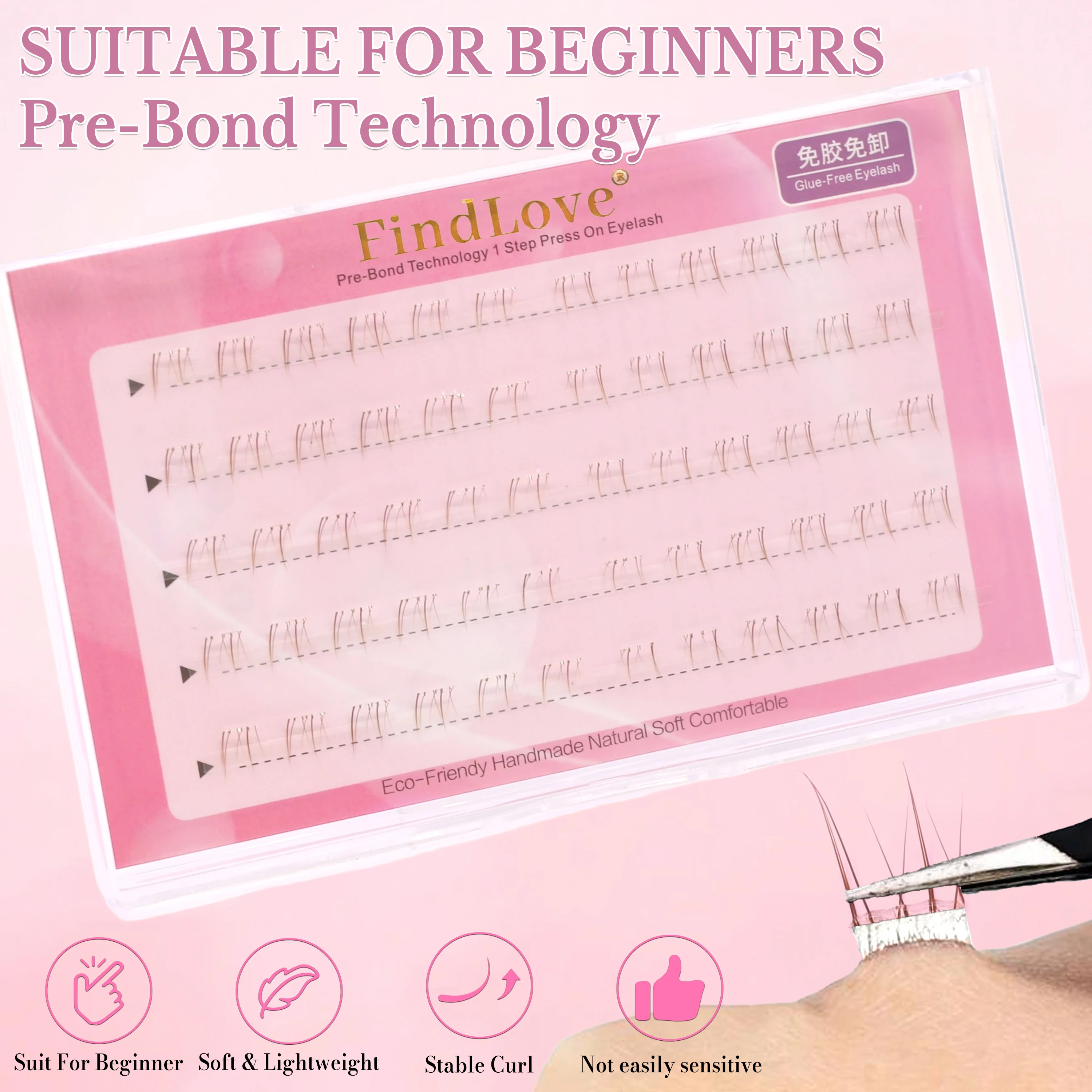DIY Press-on No Glue Need 5Rows Brown Natural Looking Lower Eyelash Extension Findlove 60pcs Cluster Easy Remove