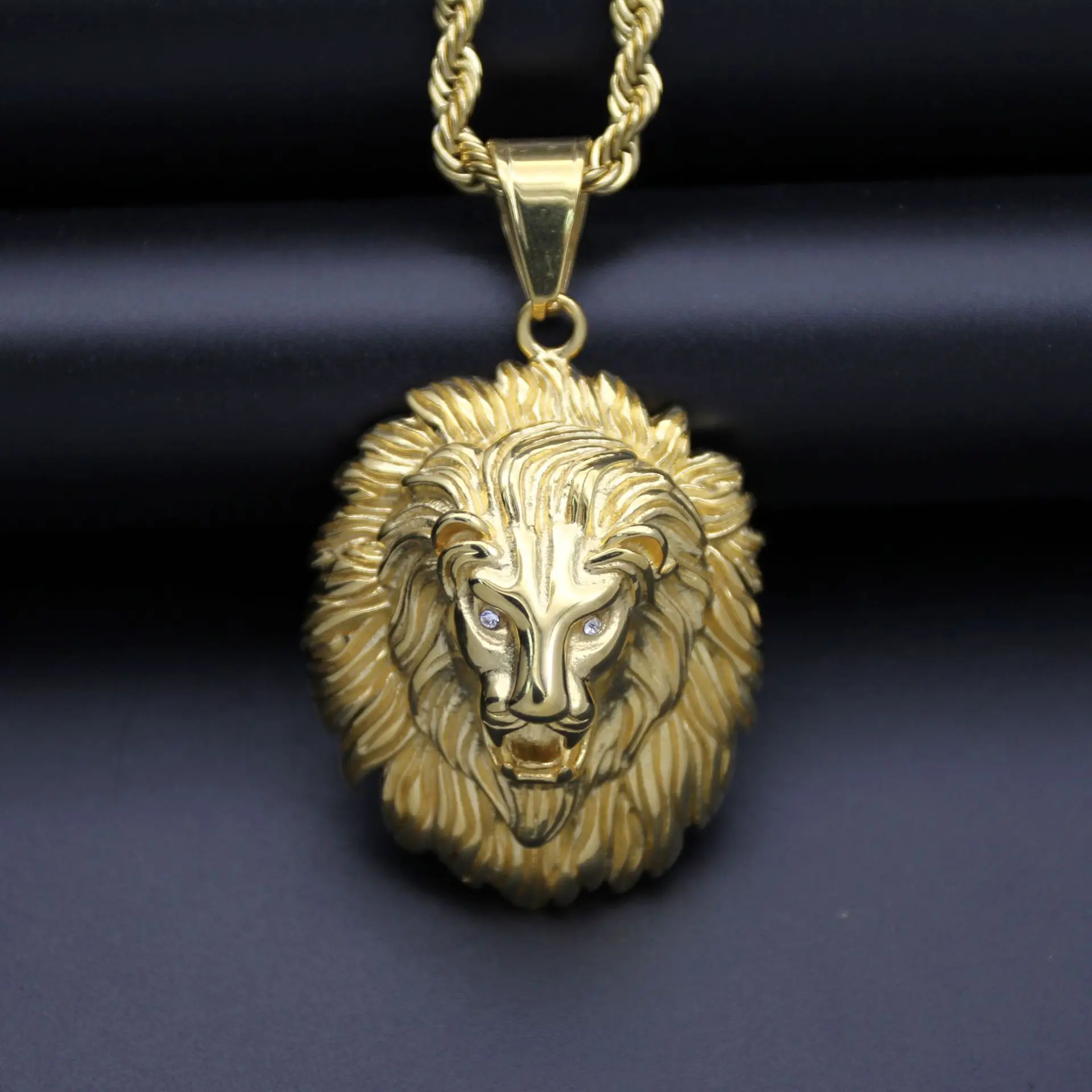 HIP hop Lion Head Pendant Necklaces Men\'s Gold color Punk Animal Jewelry