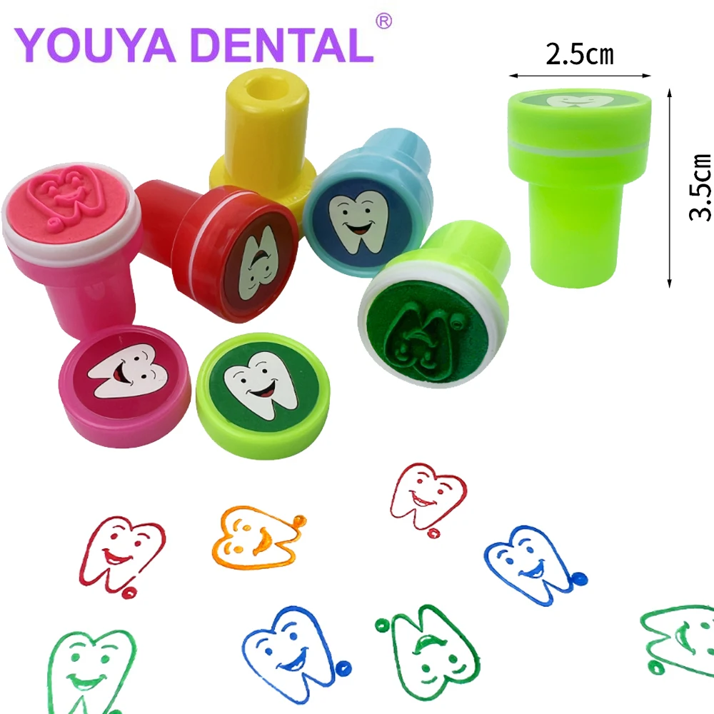 10Pcs/box Cute Dental Tooth Shape Cartoon Stamp for Kids Children Stamper Dental Clinic School Student Reward Christmas Gift