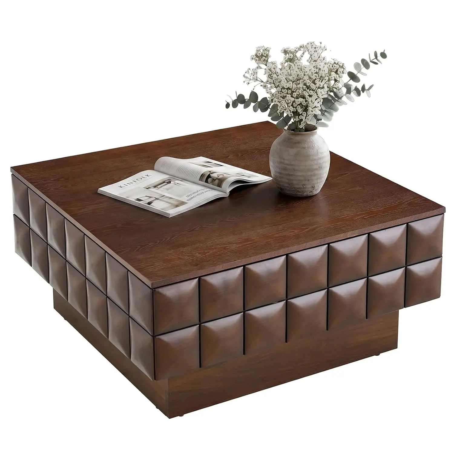 Walnut Square Coffee Table Storage Living Room 80cm, Customized