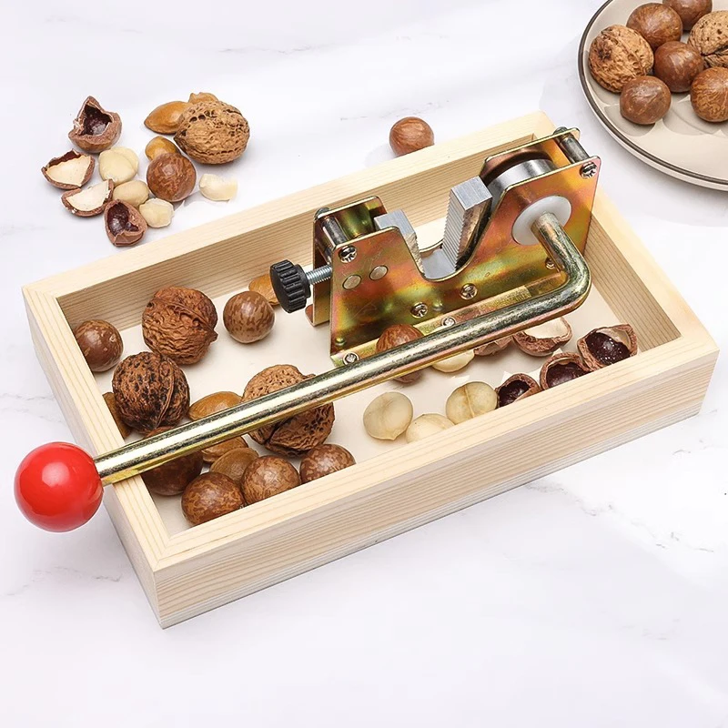 Stainless Steel Walnut Nut Cracker Tool Manual Nutcracker Nut Tong Heavy Duty Walnut Cracker With Wooden Base Adjustable Nut Ton