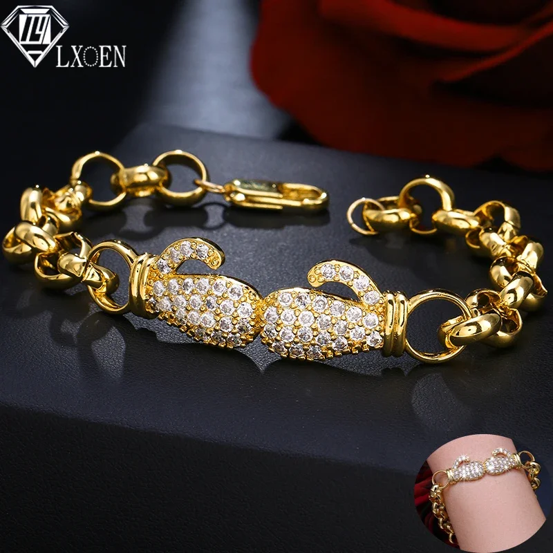 LXOEN New Arrival Luxury Stackable Statement Bangle for Women Wedding Cubic Zircon Crystal CZ Dubai Gold Plated Bracelets Gifts