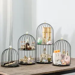 1/2 Layer Black Iron Art Cosmetic Shelf Organizer Table Lipstick Perfume Makeup Storage Shelf Bathroom Iron Bird Cage Holder