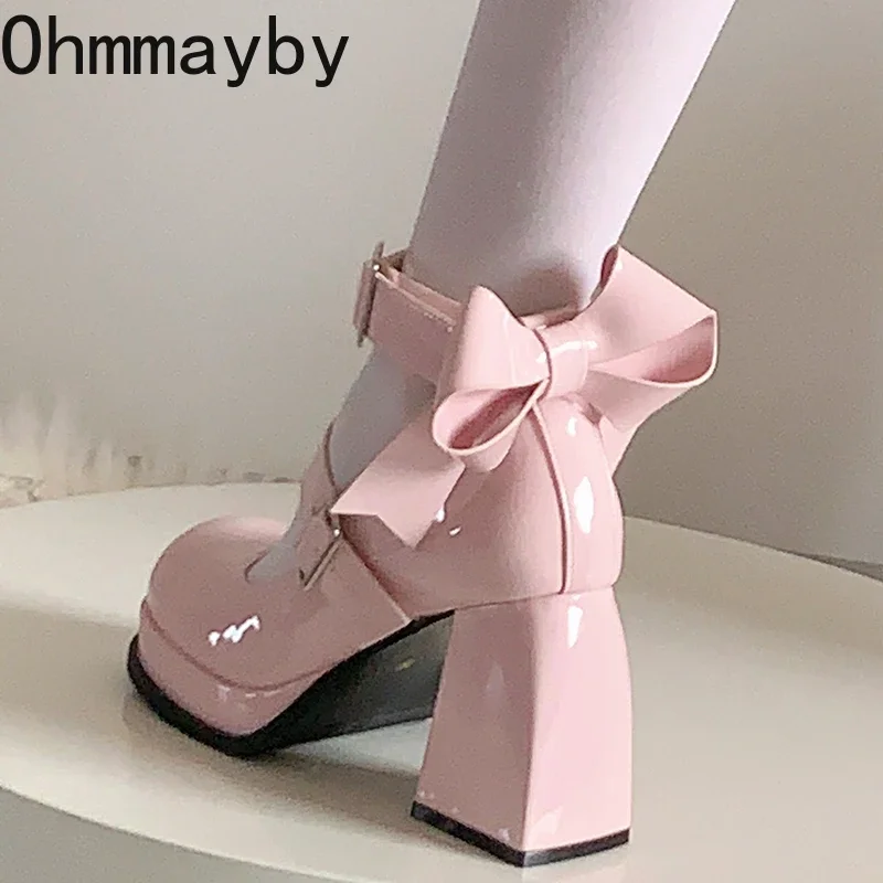 Platform High Heel Women Mary Jane Shoes Fashion Shallow Butterfly-knot Autumn Ladies Dancing Party Prom Pumps