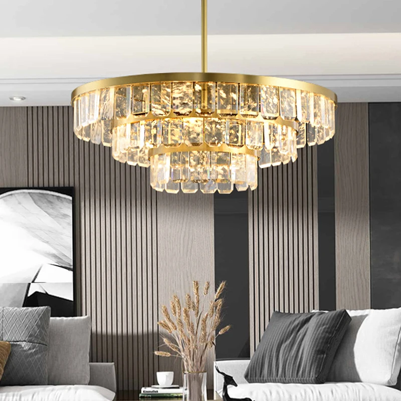 Misty Crystal Pendant Lights LED Copper Lustres Dimmable Hanging Lamps for Ceiling Luxury Home Decoration for Living Room Decor