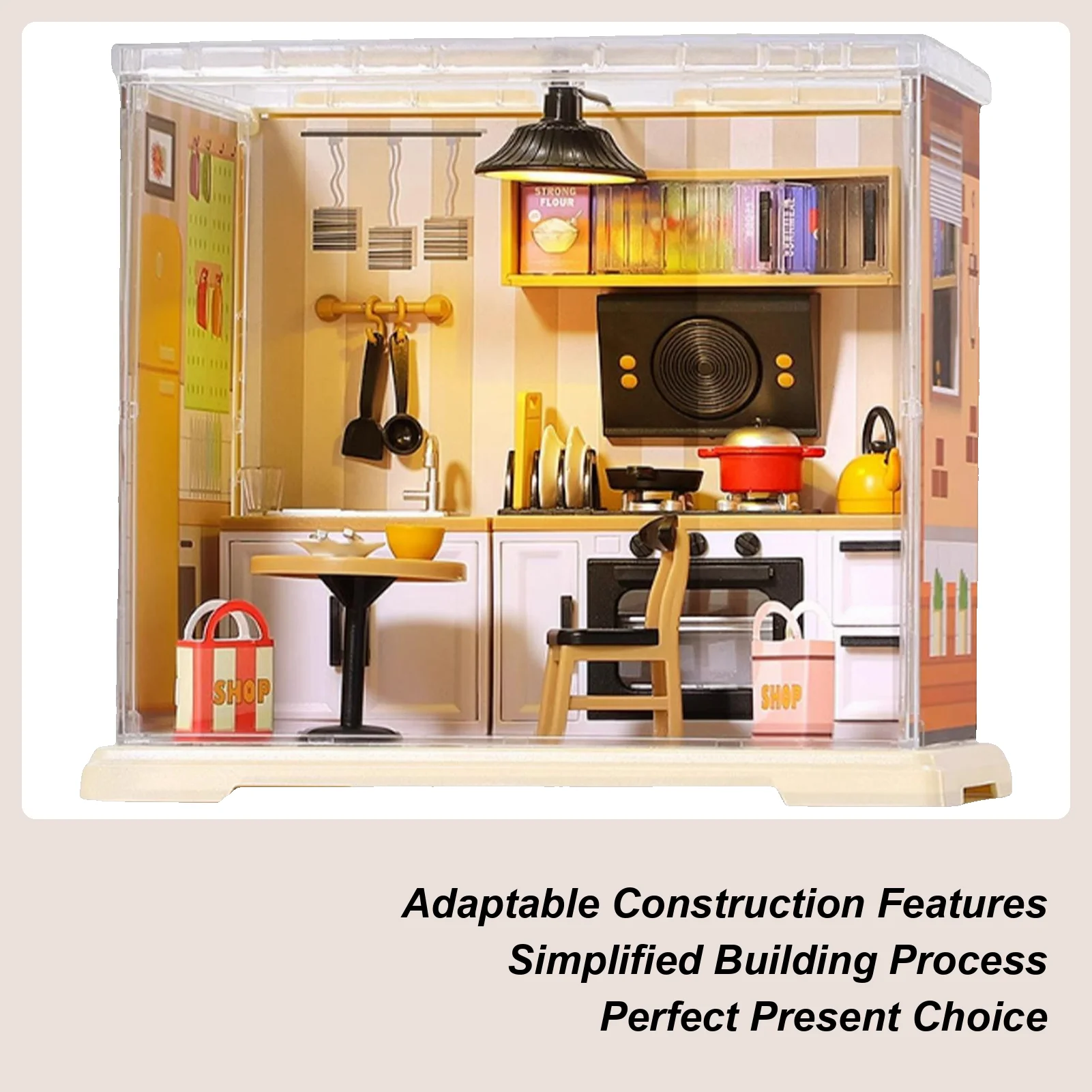 

Miniature Room Kit Mini House Building Kit Realistic Miniature Coffee Shop Kitchen Building Set Handmade Assembly Model Toy For