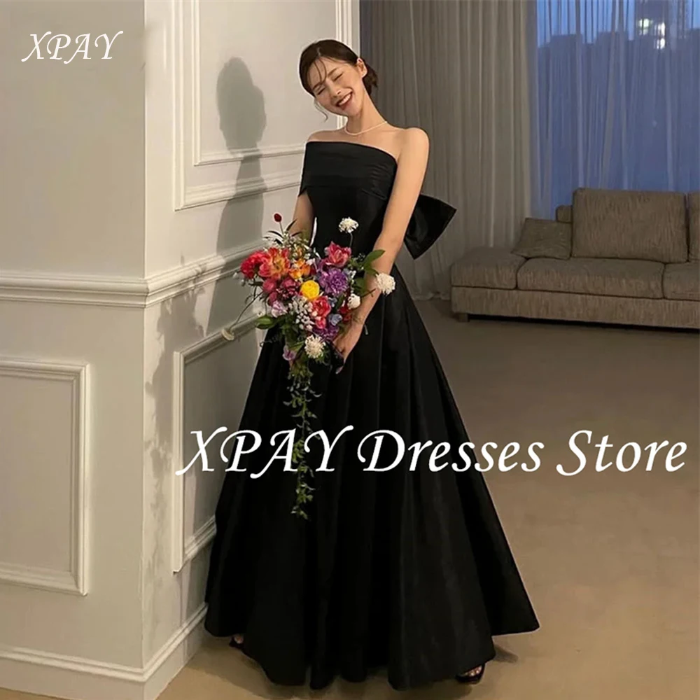 XPAY Elegant Black Evening Dresses Korea Wedding Photo shoot Strapless Bow Back Princess Formal Party Gowns Customized