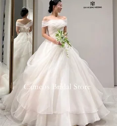 SONDR-vestidos de novia elegantes escalonados personalizados de Organza con hombros descubiertos, vestidos de novia sencillos de Corea de marfil, vestidos de novia para mujer