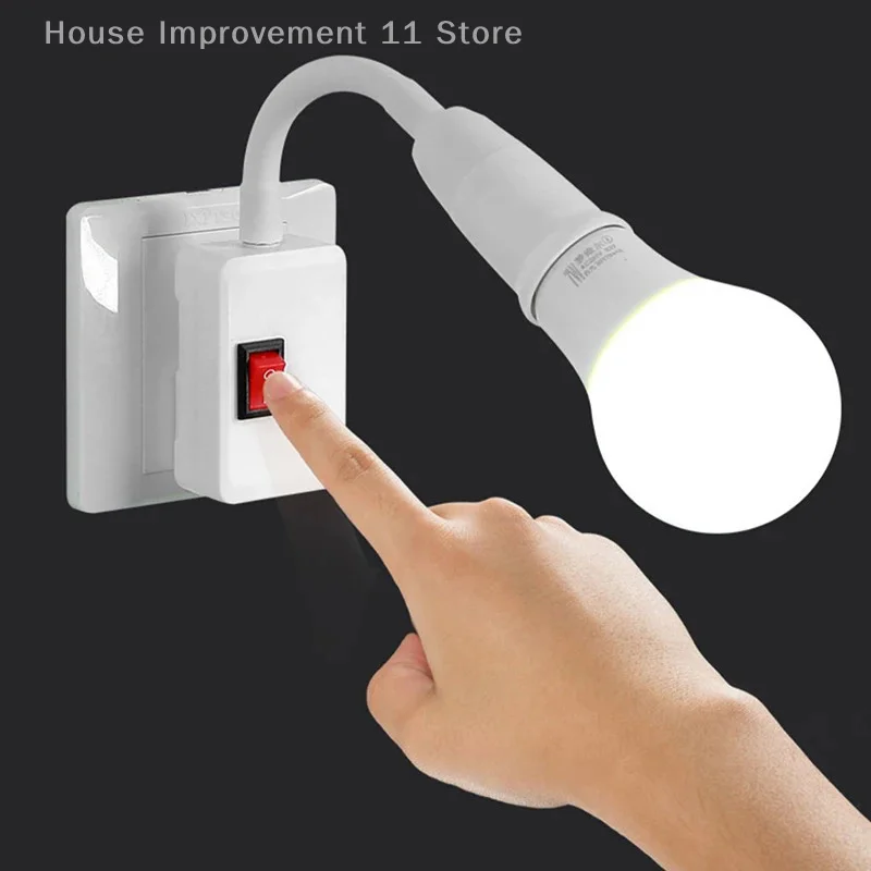 E27 Direct Plug In Swivel Head E27 Socket Bulb Holder With Switch EU Plug LED Table Lamp Stainless Steel Hose Steering Lever