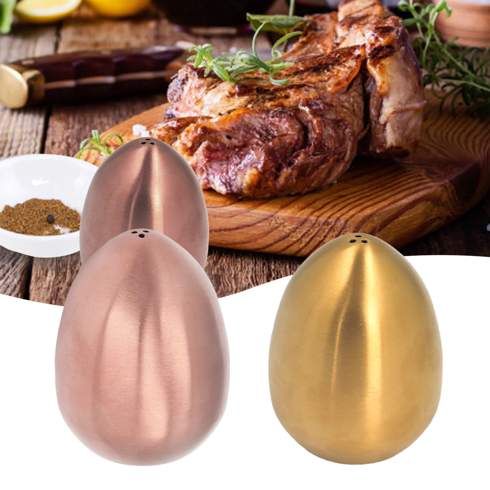 Egg Spice Shaped Stainless Steel Salt Pepper Shaker for Outdoor Barbecue BBQ Restaurant Banquet Party