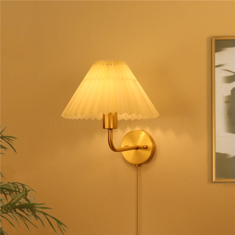 Lâmpada de parede de cobre com interruptor Abajur Origami Luz de parede de cabeceira do quarto Decoração de sala de estar Varanda Wall Sconce