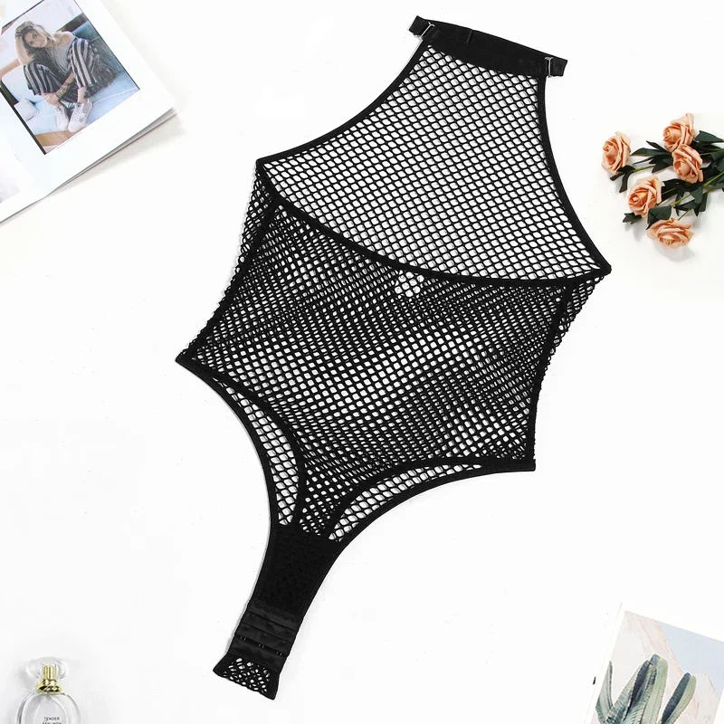 Erotic Bodysuit Women Fishnet Mesh See Through Lingerie Bodys Lace Open Crotch Sex Tops Transparent Tight Lingerie Sexy Women