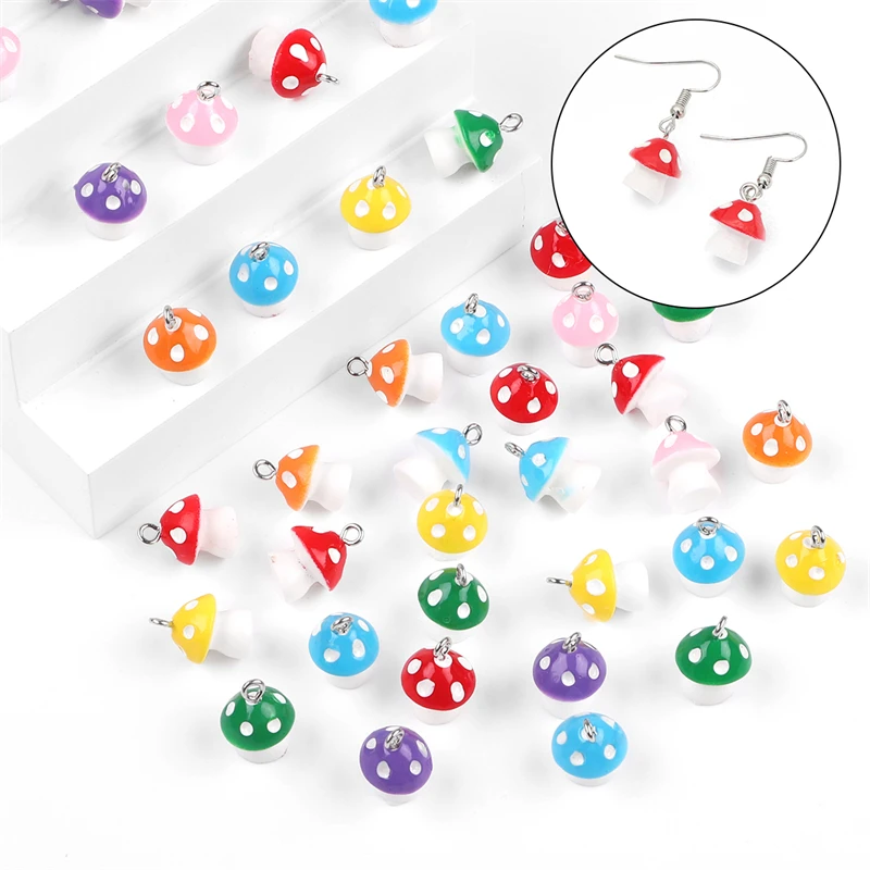 12x16mm 6pcs Cute Mushroom Charms Resin Pendant for Earring Keychain Necklace Bracelet DIY Jewelry Craft Making Accessories