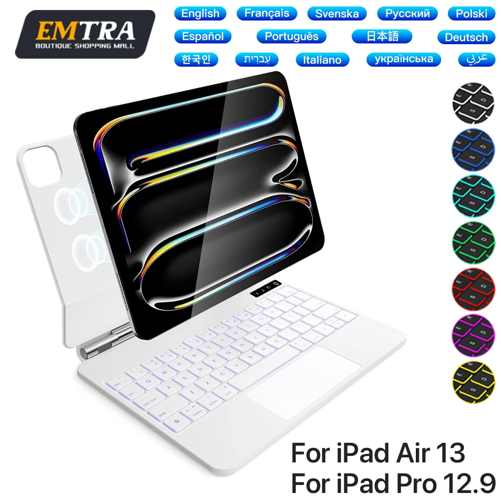 

Bluetooth Wireless Magic Keyboard Magnetic For iPad 2025 Air 13in 12.9 Por 2018-2022 French Korean Portugal Keyboard Smart Cover