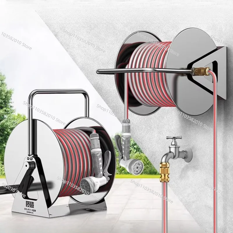 Portable Garden Hose Reel Cart Heavy Duty Water Pipe Storage Rack For Car Washing Garden Irrigation Spray Gun Winding Organizer