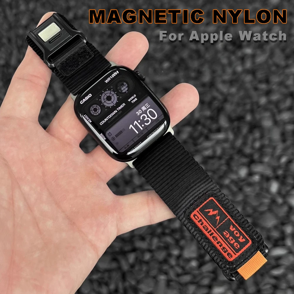 

Magnetic Strap for Apple Watch Ultra 2 Band 49mm 46mm 45mm 44mm 42 Tactical Nylon Sport Bracelet IWatch Series 10 9 7 6 5 8 SE