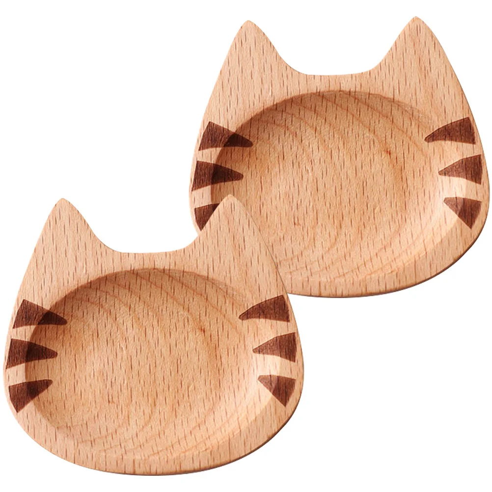 

2Pcs Cat Style Wood Seasoning Plates Small Dipping Bowls for Soy Sauce Snack Holder Condiment Dish Compact