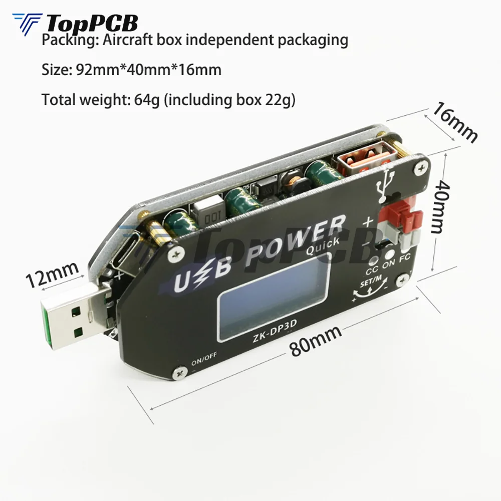 ZK-DP3D CNC USB TYEPE-C DC DC Converter CC CV 1-30V 2A 15W Power Module Adjustable Regulated power supply QC2.0 3.0 AFC