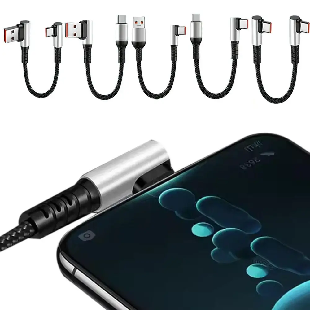 Schnellladekabel Typ C kurz 90 °   Abgewinkeltes USB-A-auf-C-Typ-Kabel, Hochgeschwindigkeitsladen für Auto/Powerbank/Mobilspiele, iPad