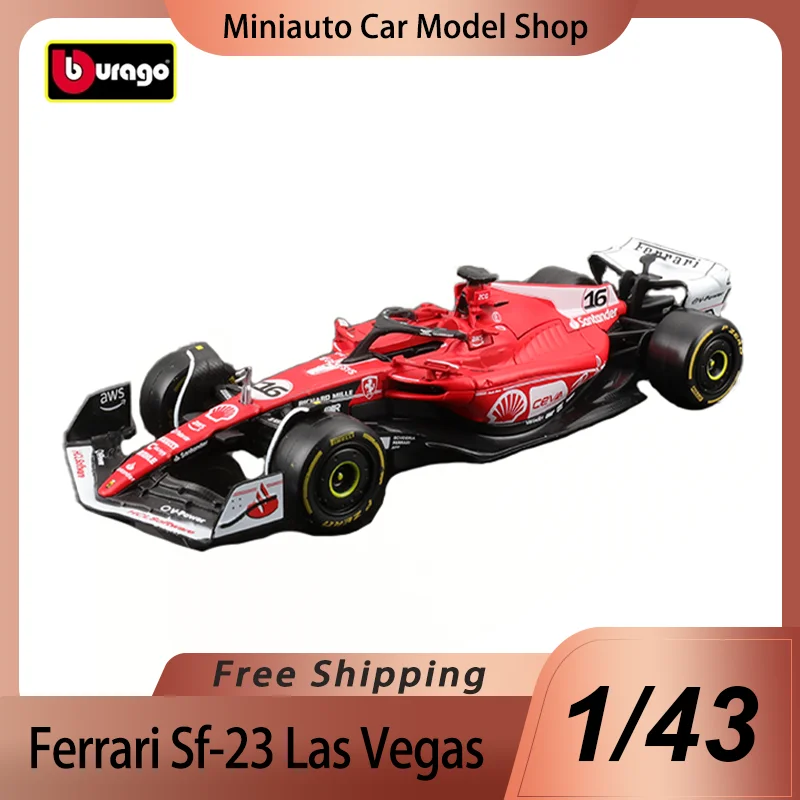 New In Stock Bburago 1:43 Ferrari Sf-23 Las Vegas Version #16 #55 Alloy Miniature Diecast Model Charles Leclerc Toys Kids Gift