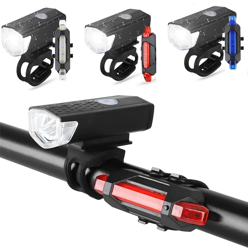 

USB Rechargeable Bike Light Set Front Light with Taillight Easy to Install 3 Modes Bicycle Accessories for the Bicycle