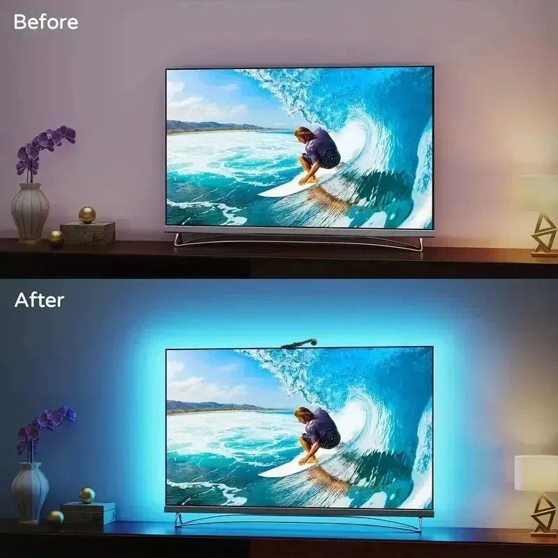 Lampu belakang LED TV Rgb, dengan Sensor Gamut warna AR 12, 5ft-16,4 ft Strip RGB untuk TV dan dekorasi ruang monitor 55-85 inci