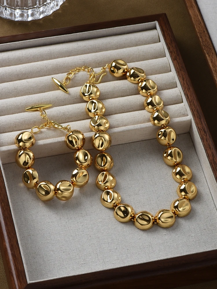 

Браслет-чокер женский из латуни с крупными бусинами 18 К, дизайнерское модельное платье для выступлений, редкий тренд в японском и корейском стиле