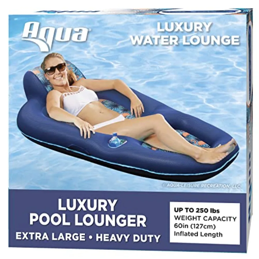 

Aqua Luxury Water Pool Lounge Extra Large Inflatable Pool Floats for Adults with Headrest Backrest Footrest and Cupholder Multi