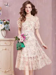 Summer Autumn Holiday Sundress Layer Ruffles Cake Dress Women Fungus Edge Midi Long Vestidos Party