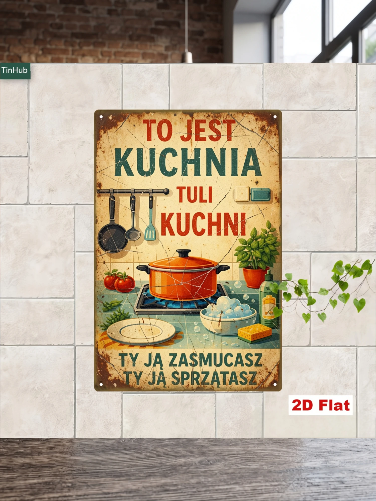 2D Flat, 2D Flat 1pc Vintage Polish Slogan Metal Sign, 7.87x11.81inch Iron Hanging Plaque with Humorous Kitchen Life Quote Design, Vintage Industrial Art Decor, Suitable for Home, Restaurant, Cafe Wall Decoration, Tin Wall Art, Kitchen Decorative