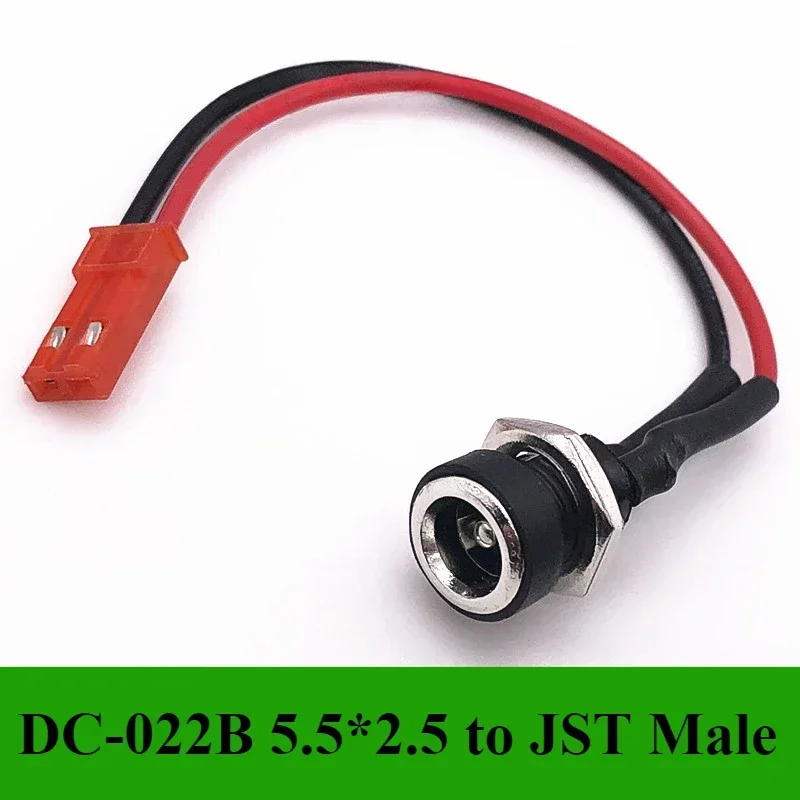 DC-022B 5.5x2.1/5.5x2.5mm DC Power Female Jack Socket Panel Mount Adapter to JST Pitch 2 Pin Male Plug Wire Cable Connector 15CM