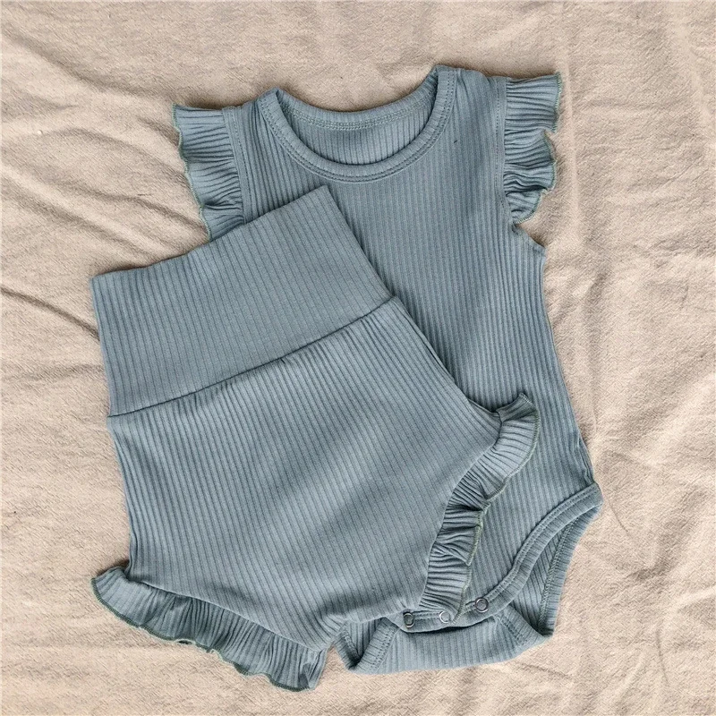 Set di vestiti nuovi per bambina Set di pantaloncini Bosyuit in morbido cotone a costine Set di abbigliamento per bambini carino moda comoda tuta