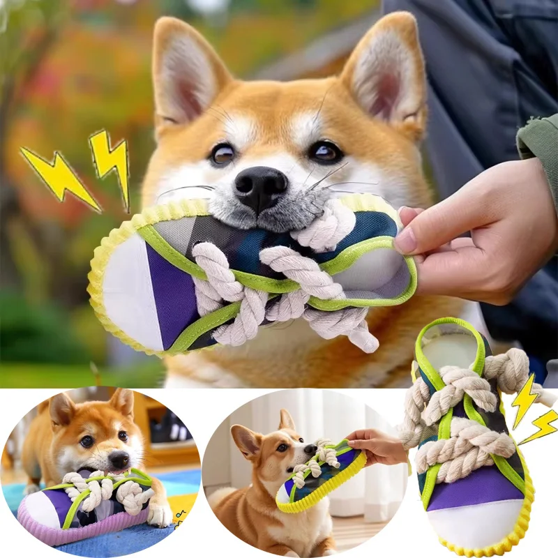

Dog Slipper Toy Sound Self Playing Pet Dog Teeth cleaning Chew Toy Small Dog Bite Resistant Teddy Bichon Pet Rope Knot Toy